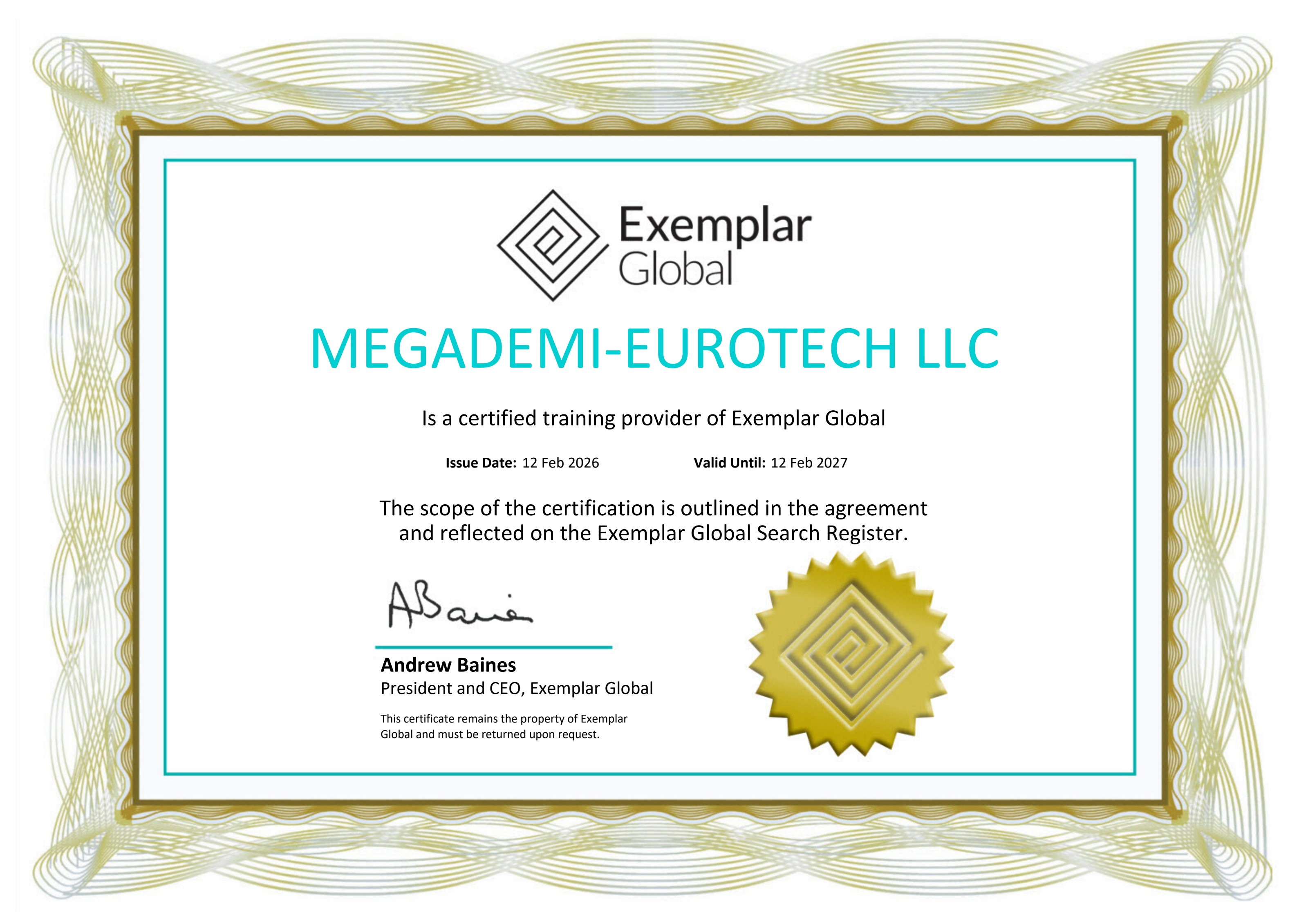 MEGADEMI-EUROTECH LLC — Exemplar Global Training Provider