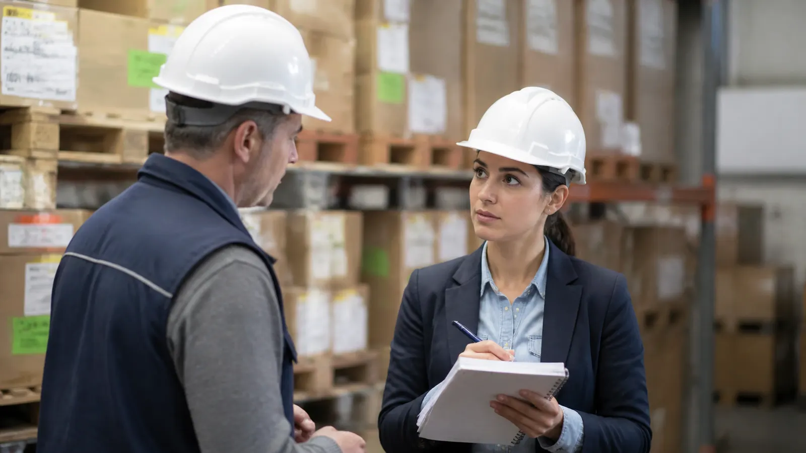 Auditor interviewing a worker on site